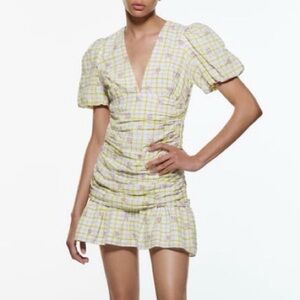 Zara Green Purple Plaid Mini Dress Size Small